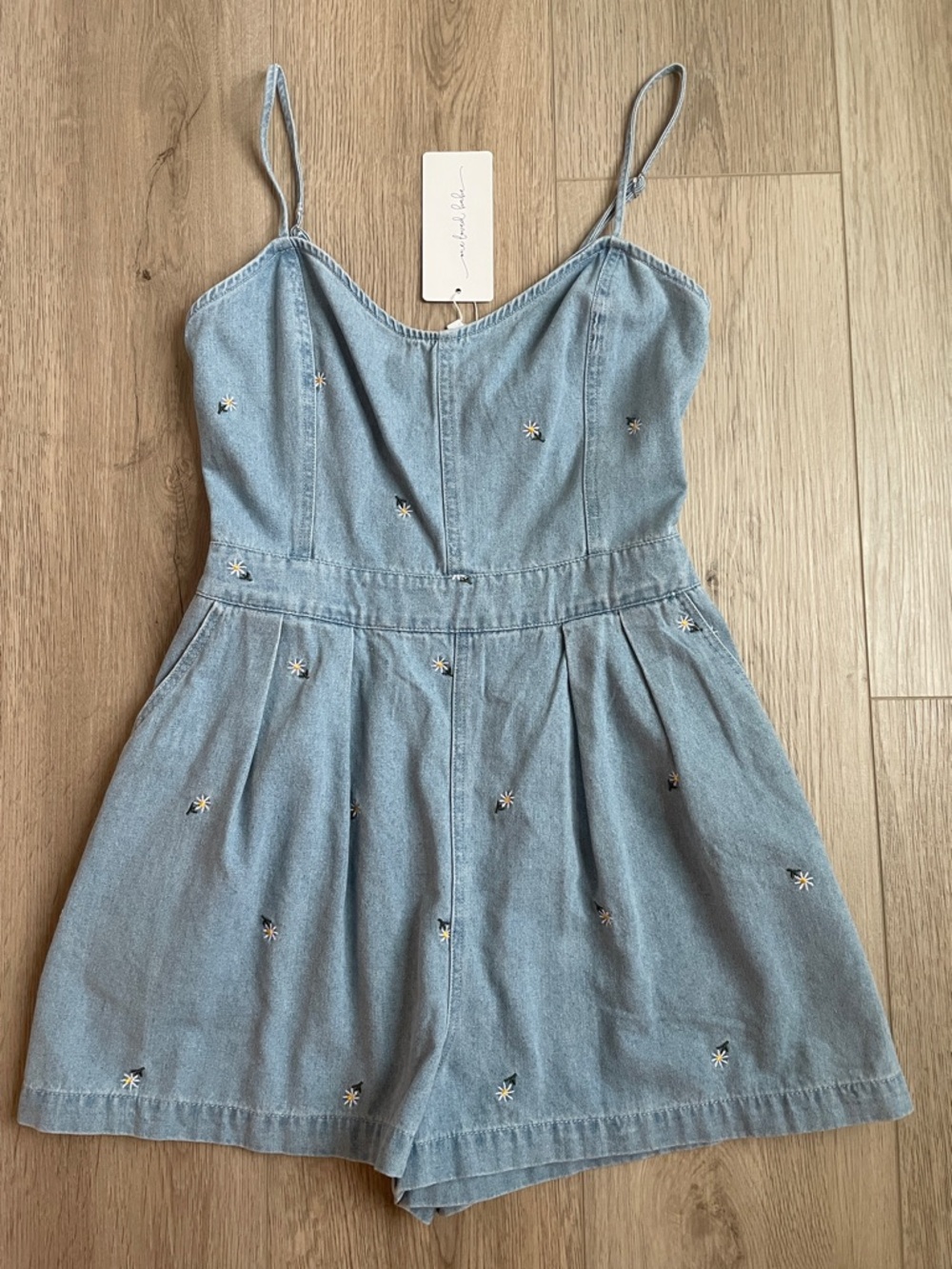 Denim Embroidered Daisy Romper